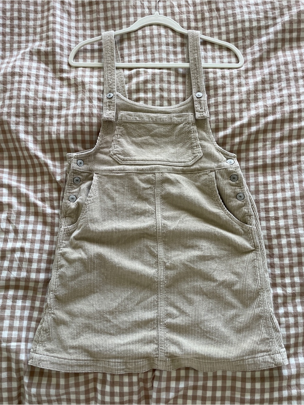 American Eagle Outfitters Beige Corduroy Pinafore Midi Dress
